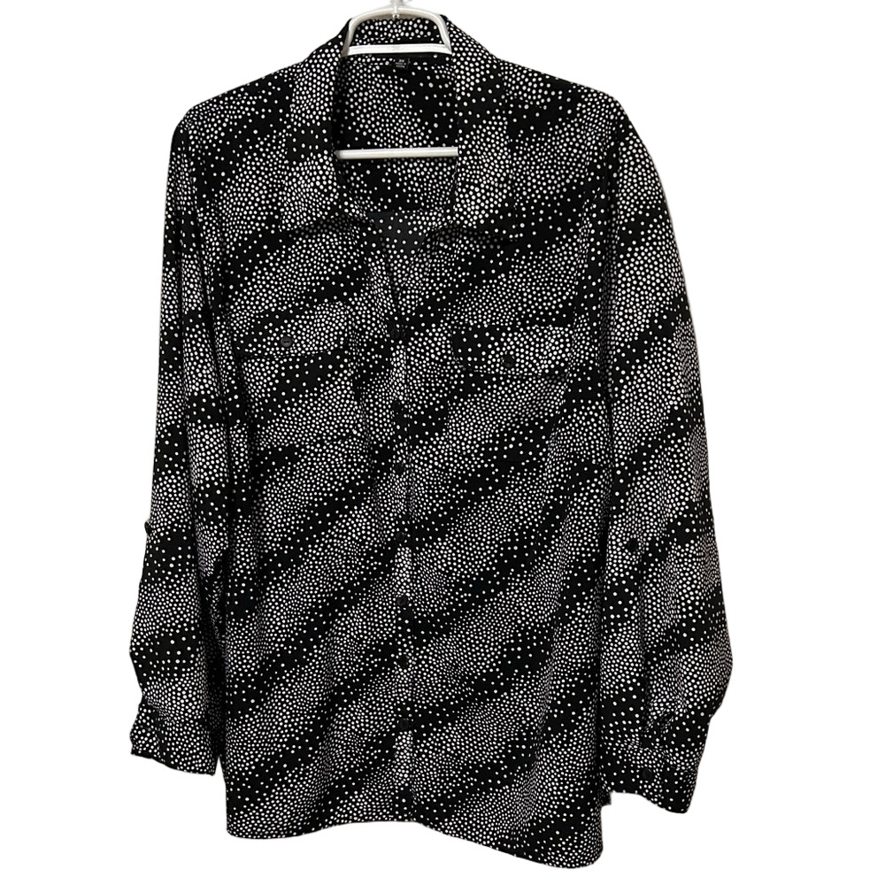 ⏰Notations Black and White Polka Dot Blouse size 3X GUC long sleeve